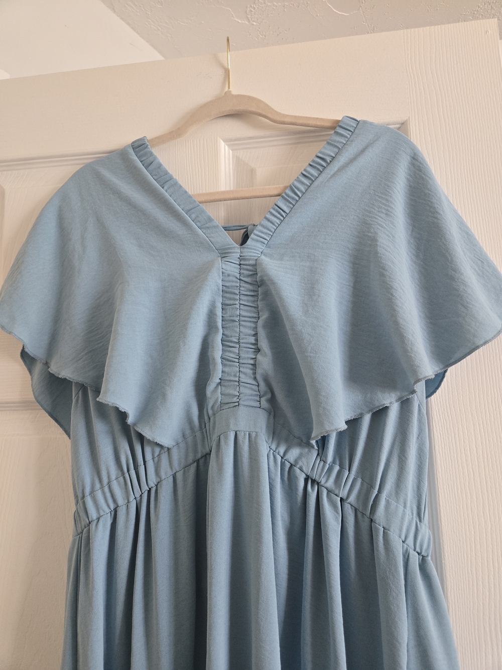 Soft Light Blue Ruffled V-Neck Maxi Dress